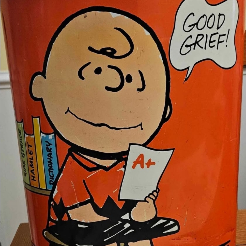 Charlie Brown 'Good Grief' Orange Tin Trash Can